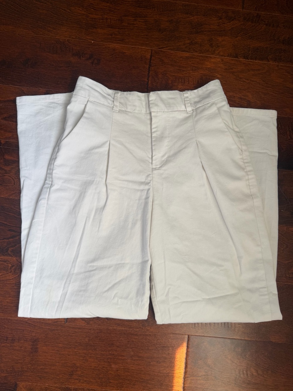 Women White Pleated Straight Leg Pants